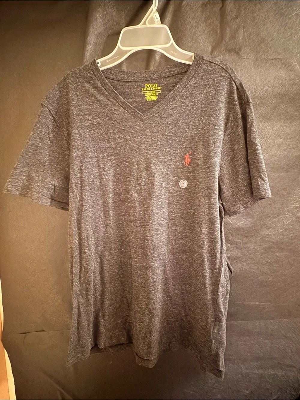 Polo by Ralph Lauren Charcoal Heather V-Neck Tee with Red Pony